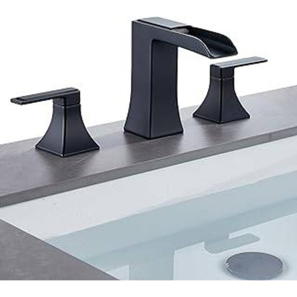 Matte Black 3 Hole Widespread Bathroom Faucet Waterfall Spout JLT138B New